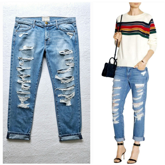 CURRENT ELLIOTT the-fling-tattered-destroy intermix goop boyfriend jeans $335 28 - Picture 1 of 16